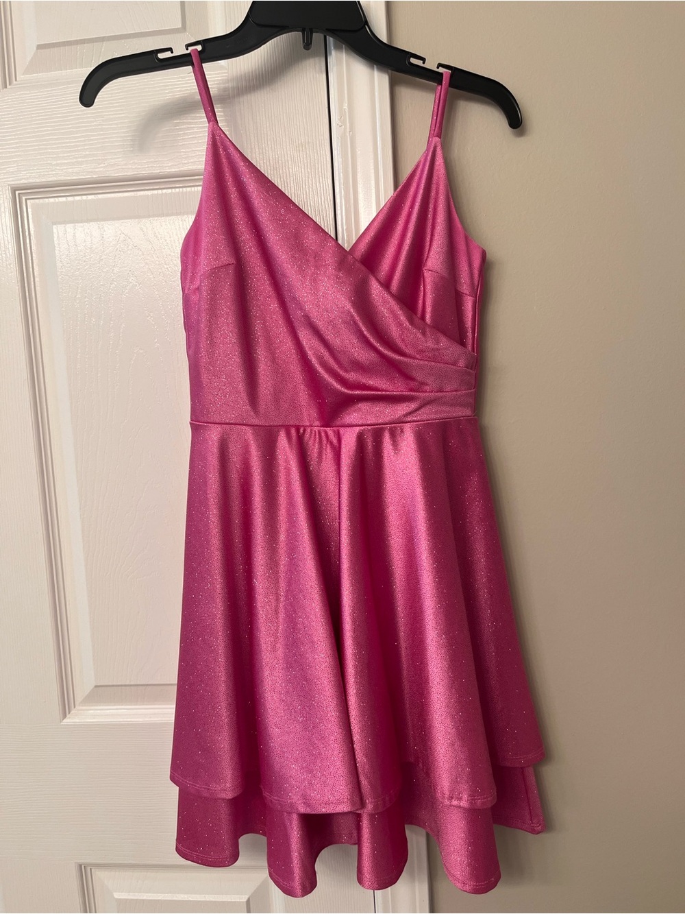 Spaghetti-Strap Hot Pink Sparkle Prom Dress